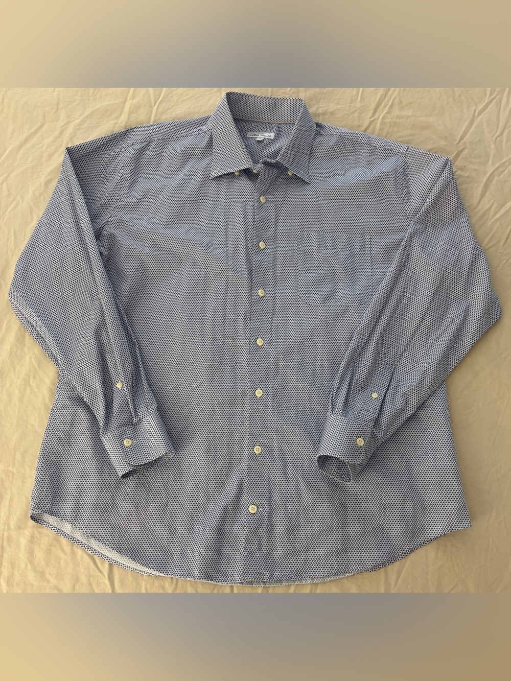 Peter Millar Mens XL Dress Shirt Blue Red White Geometric Micro Dot Long Sleeve
